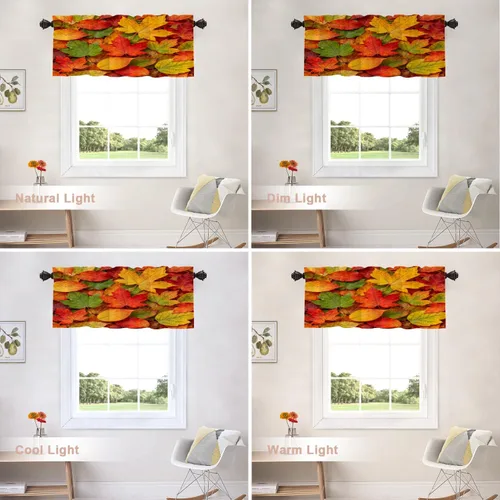 Vista 446 de Shrahala Orange Autumn Autumn Blackout Curtain Tiers, Fall Kitchen Valance Light Blocking Tier Drapes with Rod Pocket, 2 Pack 26 X 24 in