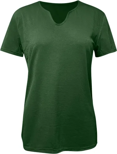 Vista 5 de Túnica de manga larga para mujer, casual, cuello en V, suave, plisada, con botones, informal, (verde, XXL)
