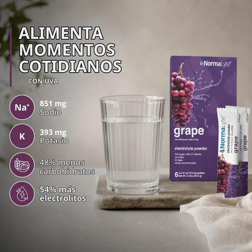 Vista 5 de NormaLyte Uva - Paquetes de polvo de electrolitos Mezcla de bebidas electrolíticas clínicamente estudiada 6 barras de hidratación efectivas