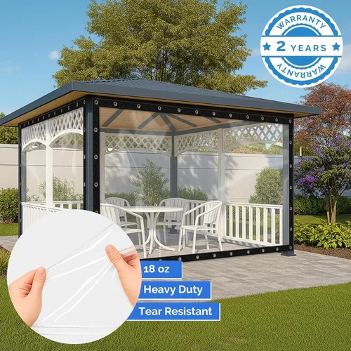 Vista 4 de Covers & all Lona transparente resistente al agua, Lona transparente de 20 mil con ojales, lona para exteriores para cubiertas de patio, pantallas