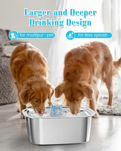 Vista 6 de Lesotc Fuente de agua para perros de acero inoxidable de 3 galones para perros grandes, fuente de agua para mascotas con 2 filtros, fuente