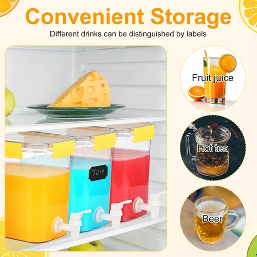 Vista 3 de Mumufy Juego de 3 dispensadores de bebidas de plástico para fiestas, dispensador de bebidas para refrigerador con espita recipiente de limonada
