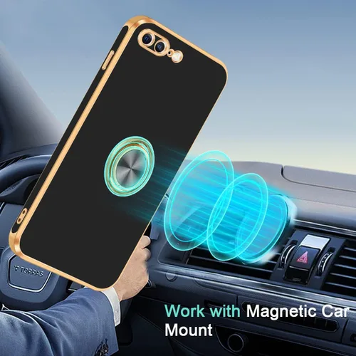 Vista 7 de Fingic Funda para iPhone 7 Plus, iPhone 8 Plus con soporte de anillo, soporte magnético giratorio de 360°, borde dorado brillante, funda protectora
