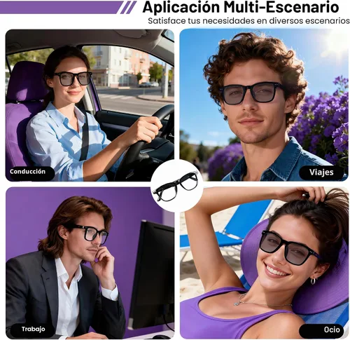 Vista 6 de Lentes de traducción Bluetooth inalámbricos inteligentes AI para hombres/mujeres con altavoces/Bluetooth y más de 140 idiomas traducción