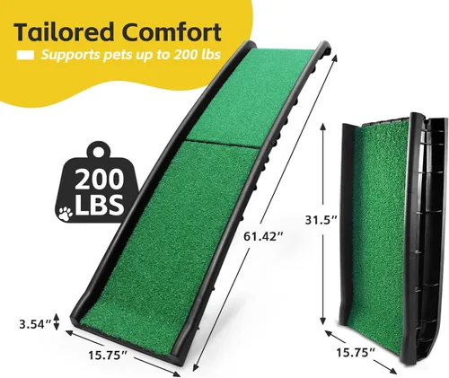 Vista 2 de PawStep 50894 - Rampa para mascotas con césped de polietileno, rampa plegable y portátil para perros, para automóviles, SUV y camiones, superficie