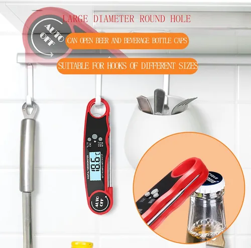 Vista 5 de Termómetro digital para carne, termómetro de alimentos de lectura instantánea para asar y cocinar, sonda de cocina impermeable con luz de fondo