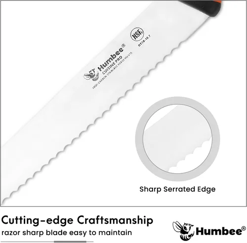 Vista 2 de Cuchillo de pan dentado de 10 pulgadas, cuchillo de hoja de acero inoxidable de alto carbono premium para pan con mango ergonómico, certificado NSF