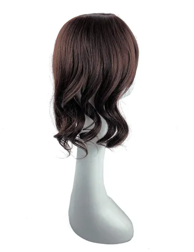 Vista 4 de Peluca de cabello ondulado natural de 14 pulgadas, parte media de 3.9x5.1 in, con clip, estilo francés, color marrón rojizo oscuro