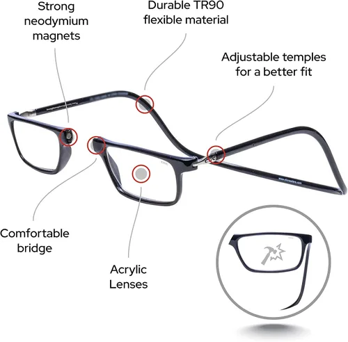Vista 3 de Clic - Gafas de lectura magnéticas con conexión frontal y 2 unidades color negro
