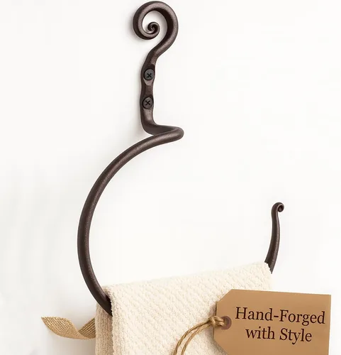 Vista 9 de RTZEN Toallero negro mate – Anillo de toalla de hierro forjado en espiral para baño – Soporte decorativo para toalla de mano para cocina