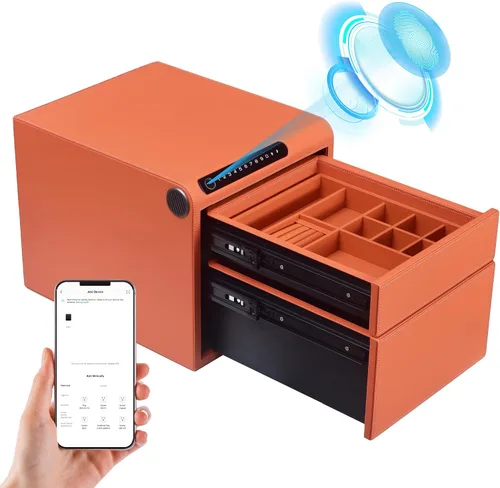 Vista 13 de Caja fuerte para joyas con cajones, biométrico de huellas dactilares, caja fuerte deslizante para pistolas, caja fuerte para almacenamiento de joyas