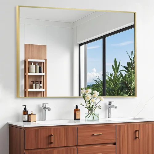 Vista 27 de Espejo de baño negro de 22"x30", espejo rectangular con marco de metal negro mate, espejo de tocador con esquinas cuadradas, espejo para pared