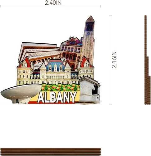 Vista 3 de Imán de madera para nevera de Estados Unidos Albany 3D, recuerdos coleccionables, decoraciones artesanales hechas a mano