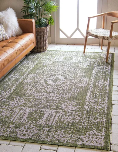 Vista 27 de Unique Loom Alfombra de la colección tradicional para exteriores, desgastada durante el tiempo (octágono de 5 pies y 3 pulgadas, azul/gris)