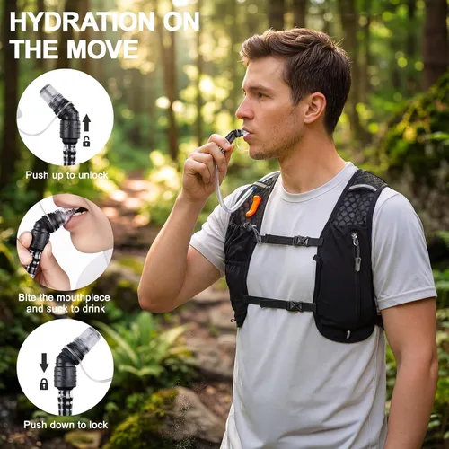 Vista 5 de KUYOU Running Vest for Women & Men, Lightweight Hydration Backpack with 2L Water Bladder, Water Backpack for Trail Running, Hiking, Cycling & Negro