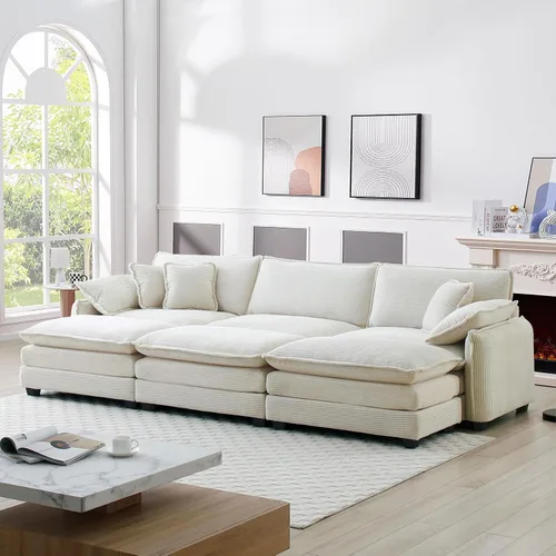 Vista 17 de Sofá modular de 81 pulgadas con 2 otomanas, sofá modular de 2 asientos, sofá seccional pequeño para sala de estar
