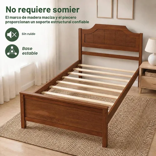 Vista 9 de KOMFOTT Marco de cama de tamaño individual con cabecero, cama de plataforma Nogal