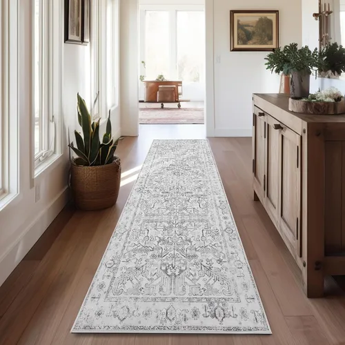 Vista 239 de jinchan Lima - Alfombra simétrica floral geométrica lavable, alfombra de entrada de medio círculo de 2 x 3, alfombra de media luna, suave y Azul