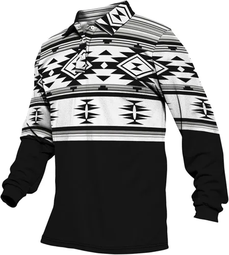 Vista 3 de Camisas de teñido anudado para hombre, camisa de manga larga con solapa impresa en 3D, casual, camiseta de solapa deportiva suelta