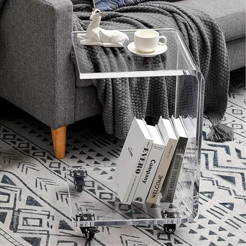 Vista 7 de Mesa auxiliar de acrílico en forma de C,Mesa auxiliar de sofá móvil transparente,Mesita de noche moderna para sala de estar