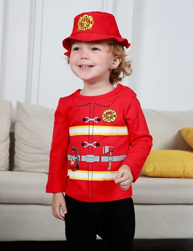 Vista 3 de COSLAND Disfraz de bombero de 3 piezas para bebé niño de 3 a 24 meses