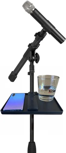 Vista 5 de Bandeja de soporte para micrófono, soporte de micrófono, estante de abrazadera de trípode para hoja de música, transmisión, karaoke, grabación