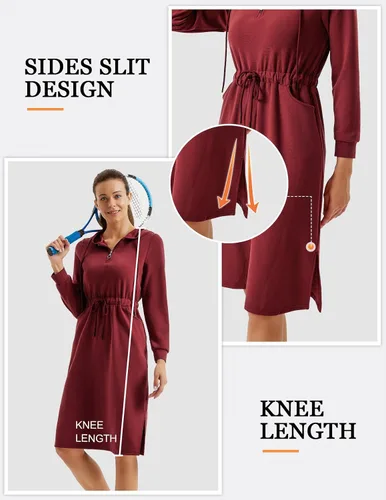 Vista 4 de JACK SMITH Vestido tipo sudadera de manga larga con cremallera y bolsillos para mujer, vestido con capucha