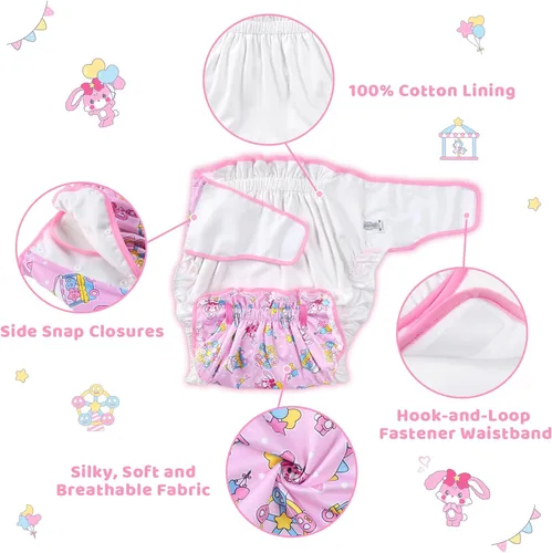 Vista 2 de Littleforbig Funda para pañales Omutsu con cinta para adultos, lavable, ajustable, reutilizable, impermeable, diseño de circo pastel Usagi