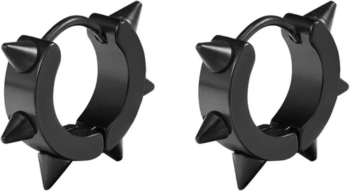 Vista 3 de UM Jewelry, aretes envolventes con puntas con gancho, de acero inoxidable quirúrgico, estilo Punk, para mujer y hombre, acero inoxidable