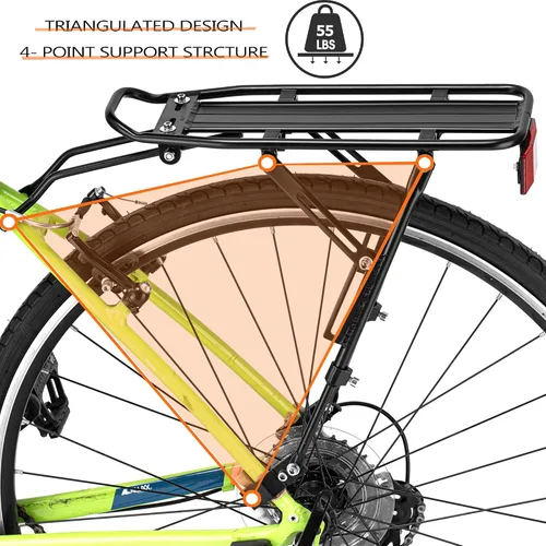 Vista 2 de Portaequipajes trasero para bicicleta con reflectante de gran tamaño, Portaequipajes para bicicleta con soportes de montaje extra largos