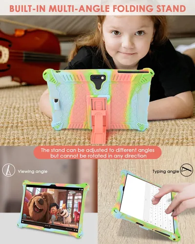 Vista 4 de DETUOSI Feonal - Funda de silicona de 10 pulgadas con correa para el hombro y lápiz capacitivo, funda para tablet con soporte multiángulo, funda