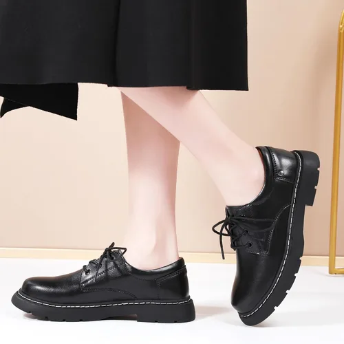 Vista 6 de Zapatos Oxford para mujer, con cordones, antideslizantes, parte superior de cuero, plataforma casual, cómodos, para trabajo, oficina, zapatos