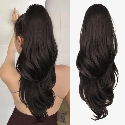 Vista 32 de Extensión de cola de caballo rubio, extensión de cola de caballo con cordón de 20 pulgadas para mujeres, extensiones de cabello de cola de caballo