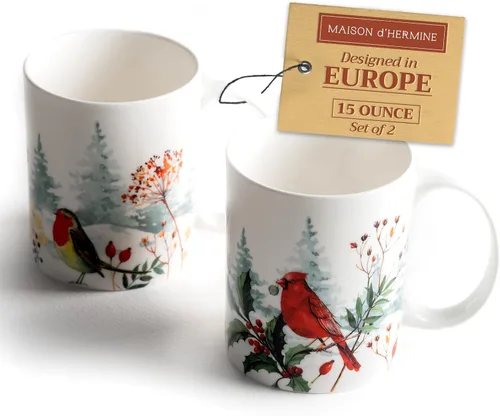 Vista 168 de Maison d' Hermine Taza de café con asas, tazas de porcelana fina de hueso, paquete de una taza de té para bebidas calientes, capuchino, latte