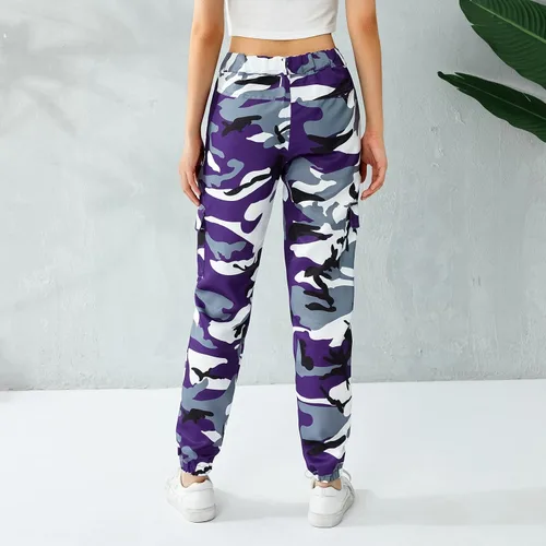 Vista 5 de Nituyy Pantalones cargo de camuflaje para mujer, pantalones de camuflaje de cintura alta, ajustados, pantalones deportivos holgados con bolsillo