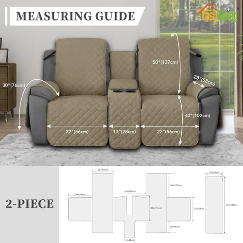 Vista 6 de Easy-Going Funda de sofá reclinable antideslizante con consola, resistente al agua, funda de sofá reclinable doble con correa ajustable, funda Beige