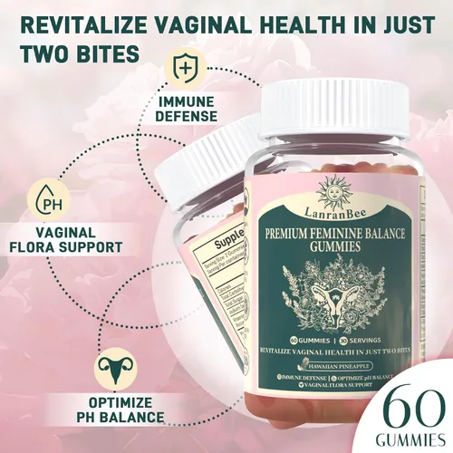 Vista 3 de Gomitas de equilibrio femenino prémium con probióticos vaginales para mujeres con pH equilibrado, salud y bienestar, apoyo inmunológico, vegano, sin