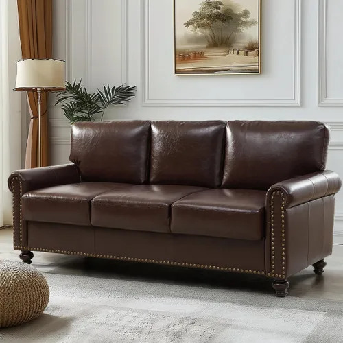 Vista 9 de Sofá de 80" de cuero sintético con almacenamiento, sofás de brazos enrollados de estilo moderno de mediados de siglo para muebles de sala de estar