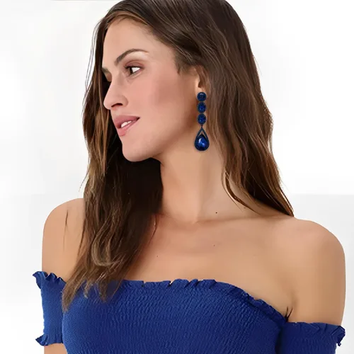 Vista 2 de Flyonce Aretes colgantes con diamantes de imitación de cristal para boda, Cristal