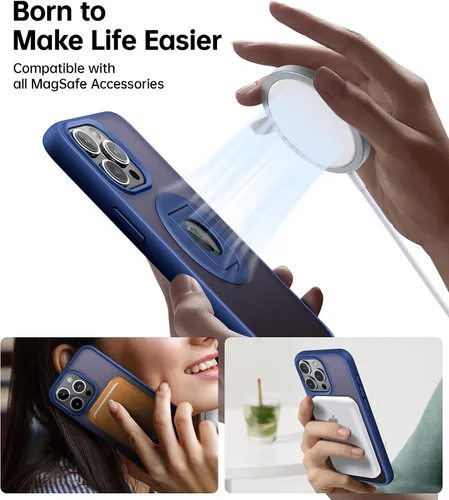 Vista 4 de Meifigno MagicRing Series - Funda diseñada para iPhone 15 Pro, soporte y soporte de anillo giratorio de 360°, compatible con MagSafe, protección