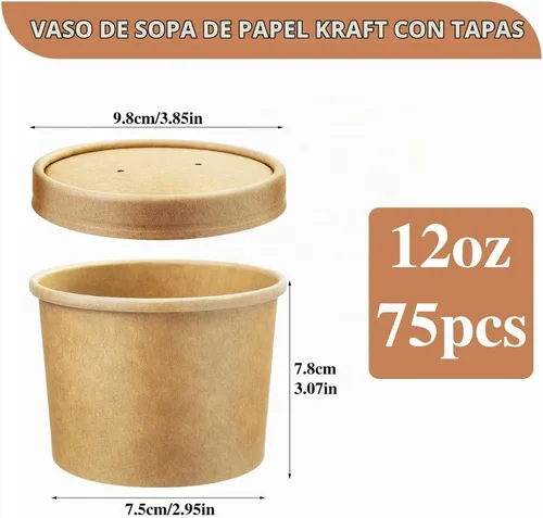 Vista 2 de Recipientes de papel para sopa con tapa, paquete de 75 vasos