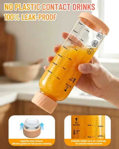 Vista 2 de Zukro - Botellas de agua de vidrio con tapa de acero inoxidable de 16 onzas Color múltiple