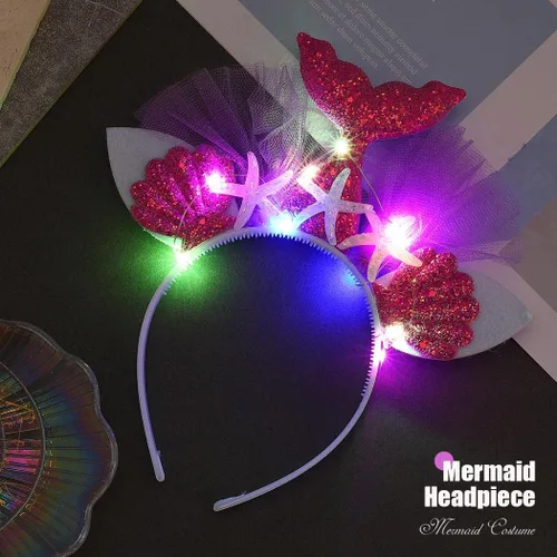 Vista 2 de CAKURE Diadema LED de estrella de mar con luz de tul brillante, aro para el pelo, accesorios para el cabello para mujeres y niñas