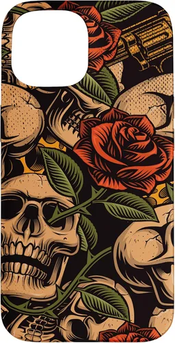 Vista 6 de Funda con diseño de tatuajes de flash tradicional para iPhone 17 con diseño retro rojo de rosas de calavera