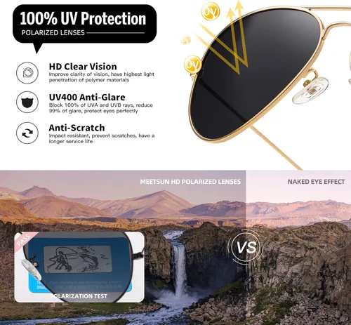 Vista 6 de MEETSUN Aviator Sunglasses for Men Women Driving Polarized UV400 Protection Metal Frame