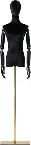 Vista 23 de Torso de maniquí de forma de vestido femenino, altura del cuerpo del maniquí de terciopelo ajustable, con brazo de madera maciza y base de metal