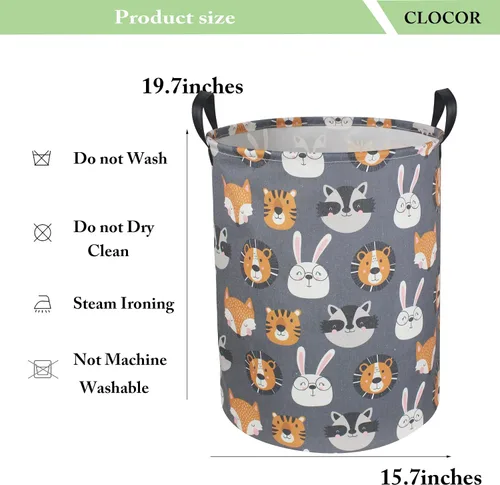 Vista 6 de CLOCOR Cesta de lavandería para niños, contenedor de almacenamiento de tela plegable, cesta de guardería para niños, cubo de juguetes para niños