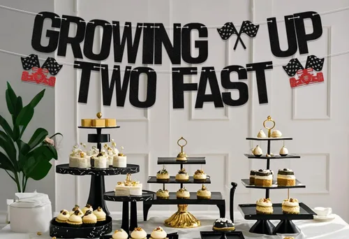 Vista 3 de Letrero con purpurina "Growing Up Two Fast Two Fast Twing", decoración de fiesta de cumpleaños con texto en inglés "Two Fast Two Curios