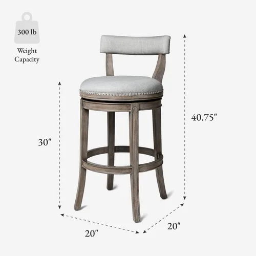 Vista 3 de Maven Lane Alexander - Juego de 2 taburetes de bar de 31 pulgadas, taburetes giratorios con reposapiés, tapicería de madera maciza gris y tela gris