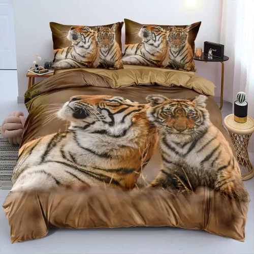Vista 15 de Juego de funda de edredón con diseño de tigre blanco, tamaño individual, funda de edredón con estampado de animales salvajes, juego de ropa de cama